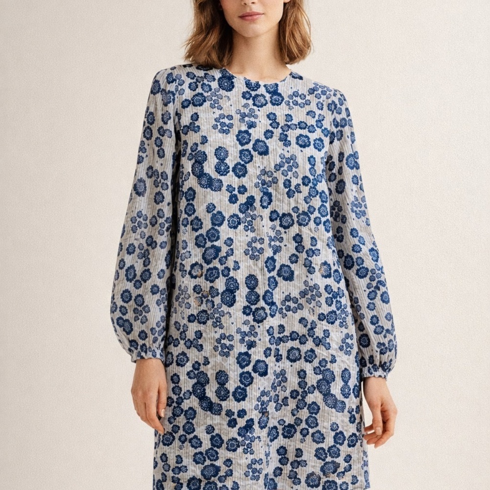 Samsoe Samsoe Dress Women’s Med Blue Floral Long Sleeves Lined Feminine Coastal